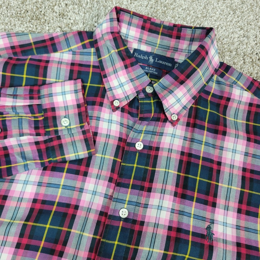 Vintage Ralph Lauren Blake Mens Large Multicolor Plaid Pony Button Down LS